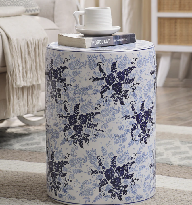 Blue Floral Garden Stool