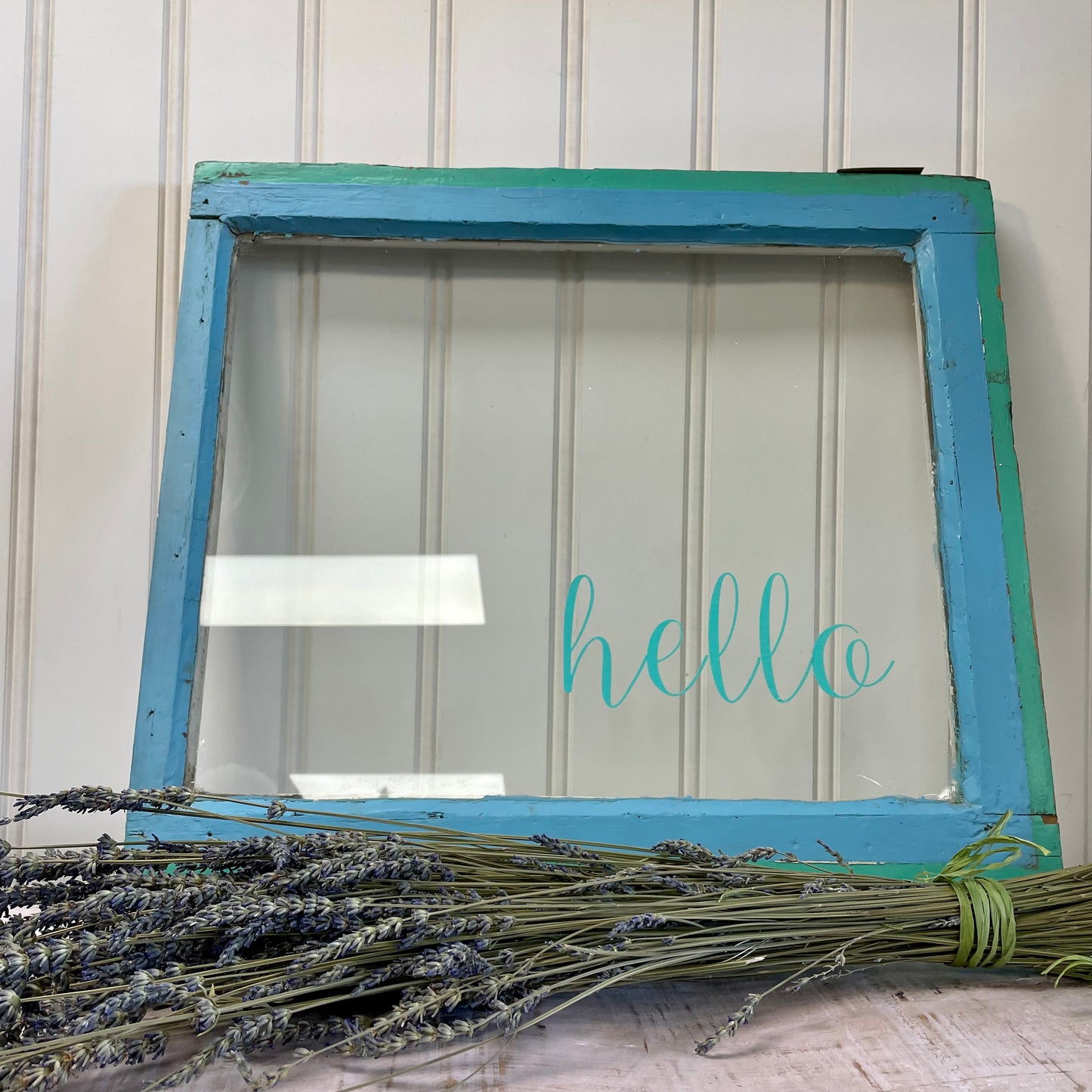 Blue welcome Rustic Window