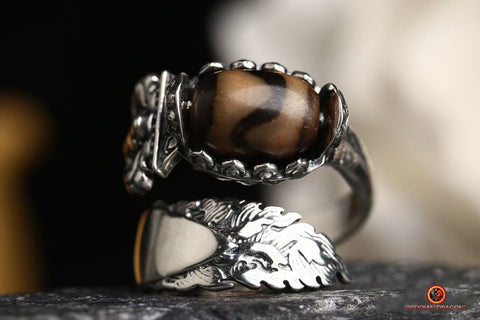 Bague bouddhiste tibétaine- DZI du tigre- épée de manjushri | obsidian dragons