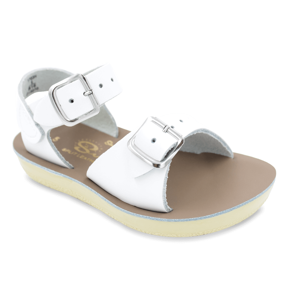 The Sun-San® Surfer is a classic two-strap sandal that’s perfect for younger feet. With an adjustable toe buckle and ankle strap, they are great for both wide and narrow feet. The lightweight, cushioned urethane sole make these comfortable to wear all day long. Rust-proof brass buckles and scuff-resistant, water friendly genuine leather make them ideal for in-and-out of water wear. They clean up so easily, and with proper care will last for years.