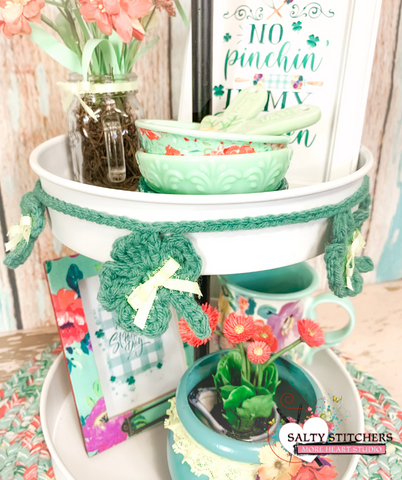 How To Incorporate St. Patrick's Day Into Your Pioneer Woman Decor. St. Patrick's Day Digital Download freebie, 3 tier tray decor and seasonal Holiday ideas at Salty Stitchers at More Heart Studio.