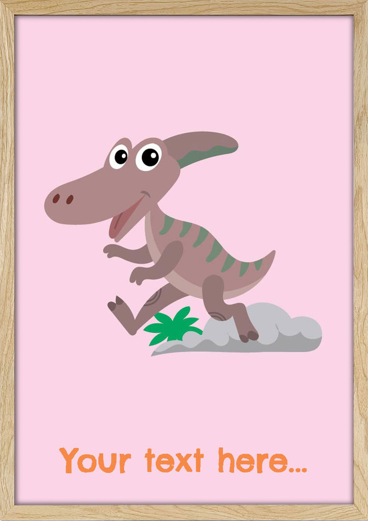 Pink cartoon dinosaur. Children's illustration for a poster