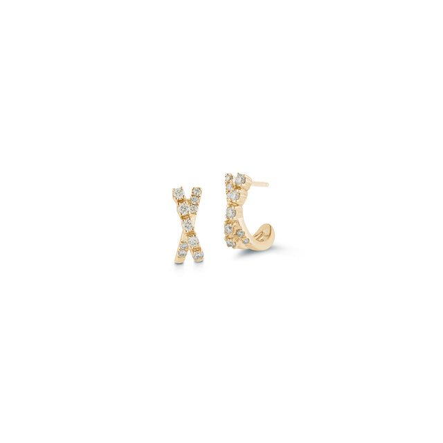 Yellow Gold-1^Diamond Huggie Earrings: Ava Bea Crossover Mini Huggies in Yellow Gold Thumbnail-only