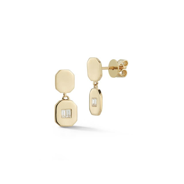 Yellow Gold-1^Designer Diamond Earrings: Sadie Pearl Double Baguette Drop Studs in Yellow Gold