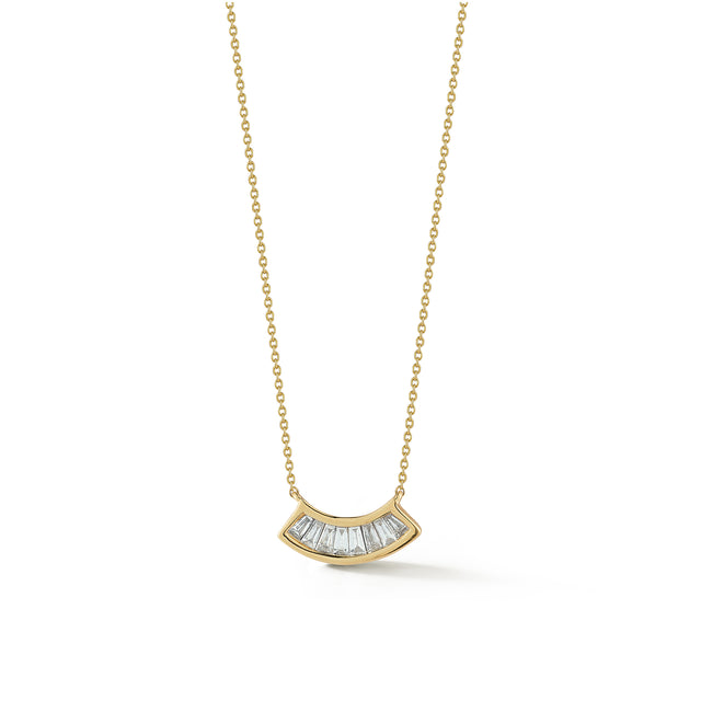 Yellow Gold-1^Designer Diamond Necklaces: Sadie Pearl Channel Set Baguette Fan Necklace in Yellow Gold Thumbnail-only