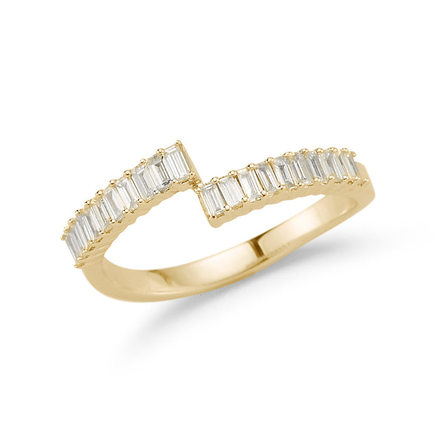 Yellow Gold-1^Designer Diamond Rings: Sadie Pearl Baguette Diamond Split Ring in Yellow Gold