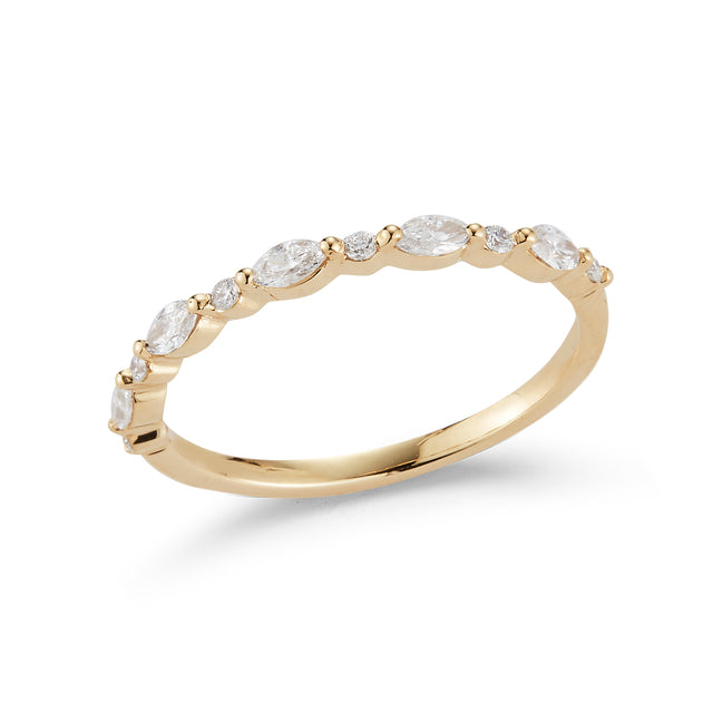 Yellow Gold-1^Designer Diamond Rings: Alexa Jordyn Marquise and Round Alternating Ring in Yellow Gold