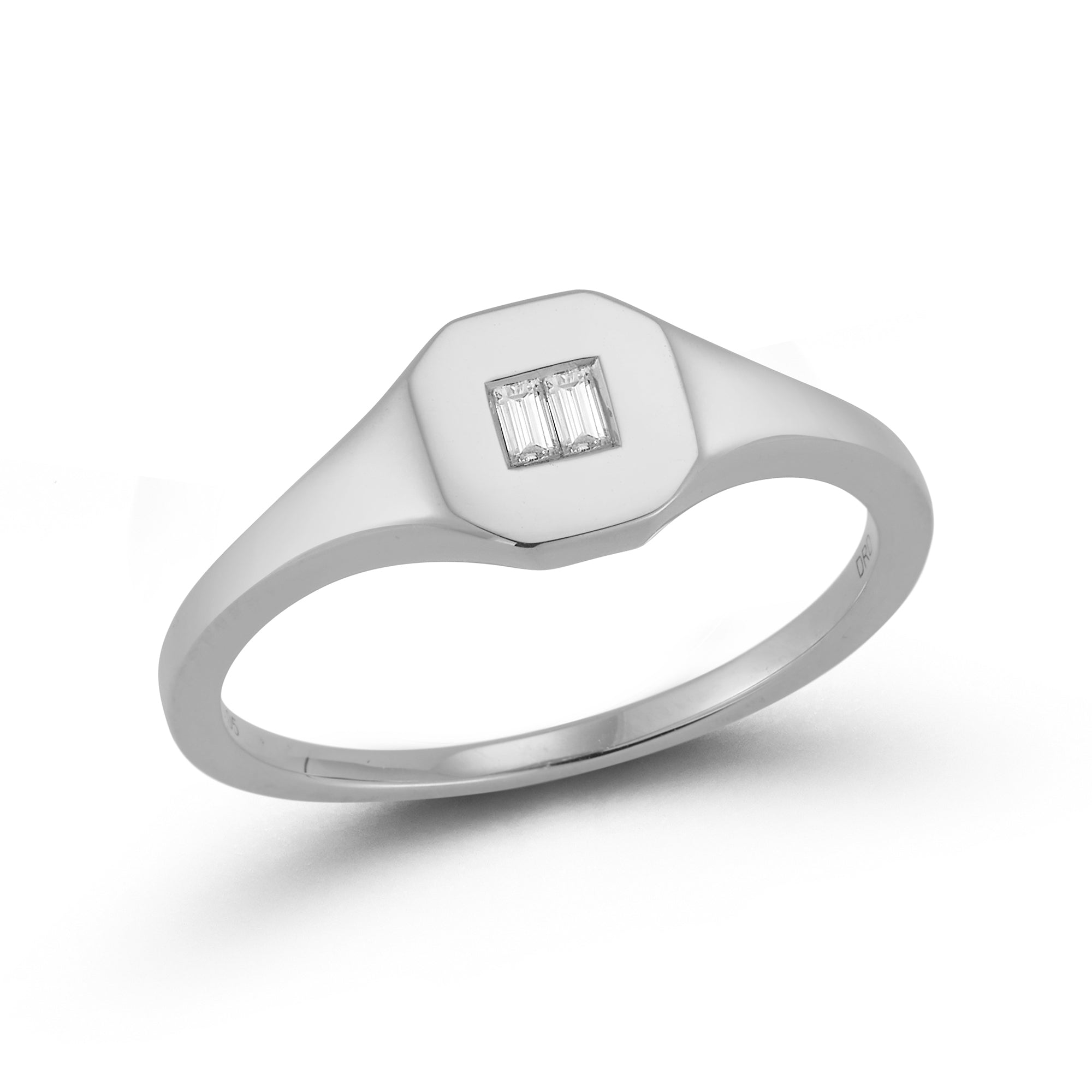 White Gold-1^Diamond Signet Rings: Sadie Pearl Double Baguette Signet Ring in White Gold