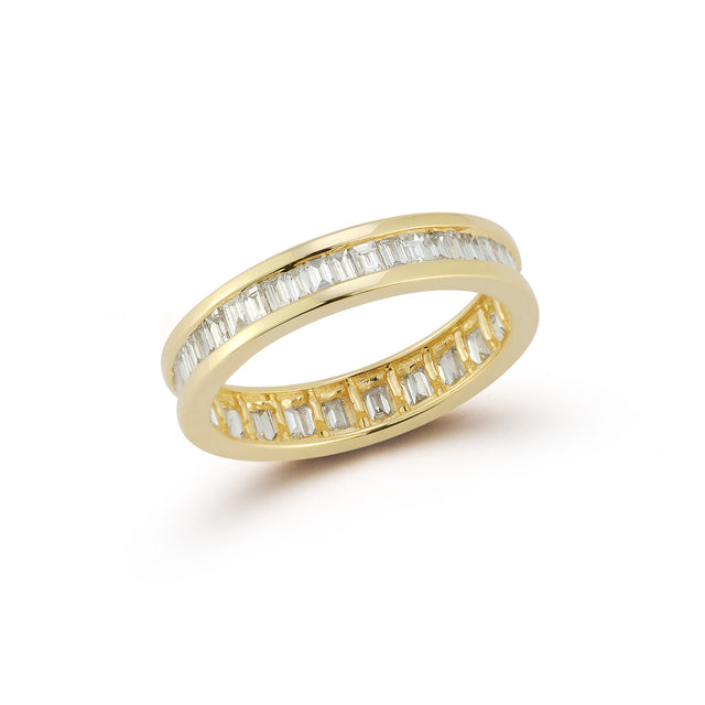 Yellow Gold-1^Diamond Eternity Rings: Sadie Pearl Channel Set Baguette Eternity Ring in Yellow Gold