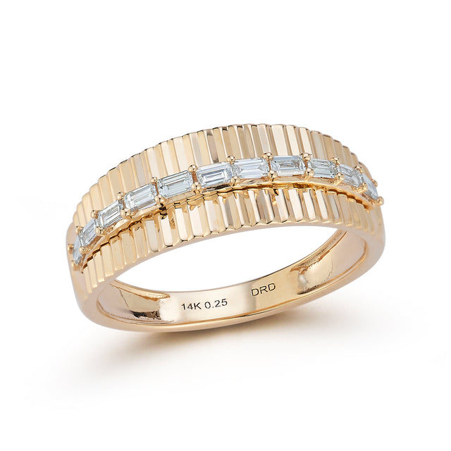 Yellow Gold-1^Designer Diamond Rings: Sadie Pearl Baguette Fluted Ring in Yellow Gold