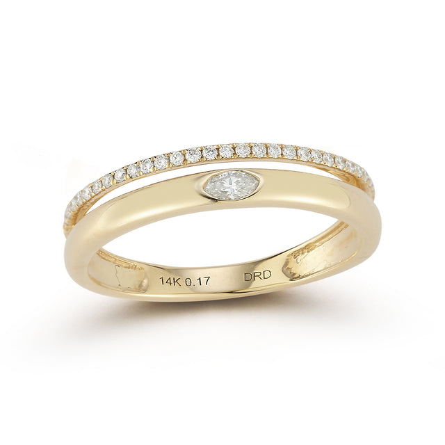 Yellow Gold-1^Diamond Stacking Rings: Alexa Jordyn Marquise Inlay Double Row Ring in Yellow Gold
