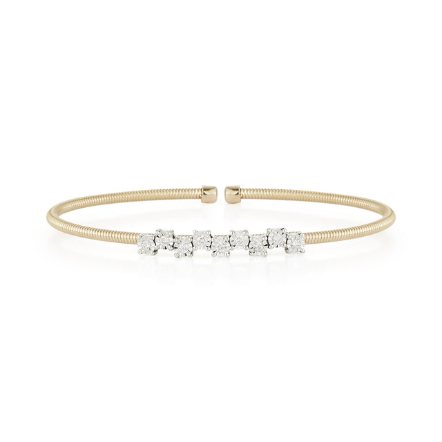 Yellow Gold-1^Diamond Cuff Bracelets: Ava Bea Zig Zag Flexi Cuff in Yellow Gold