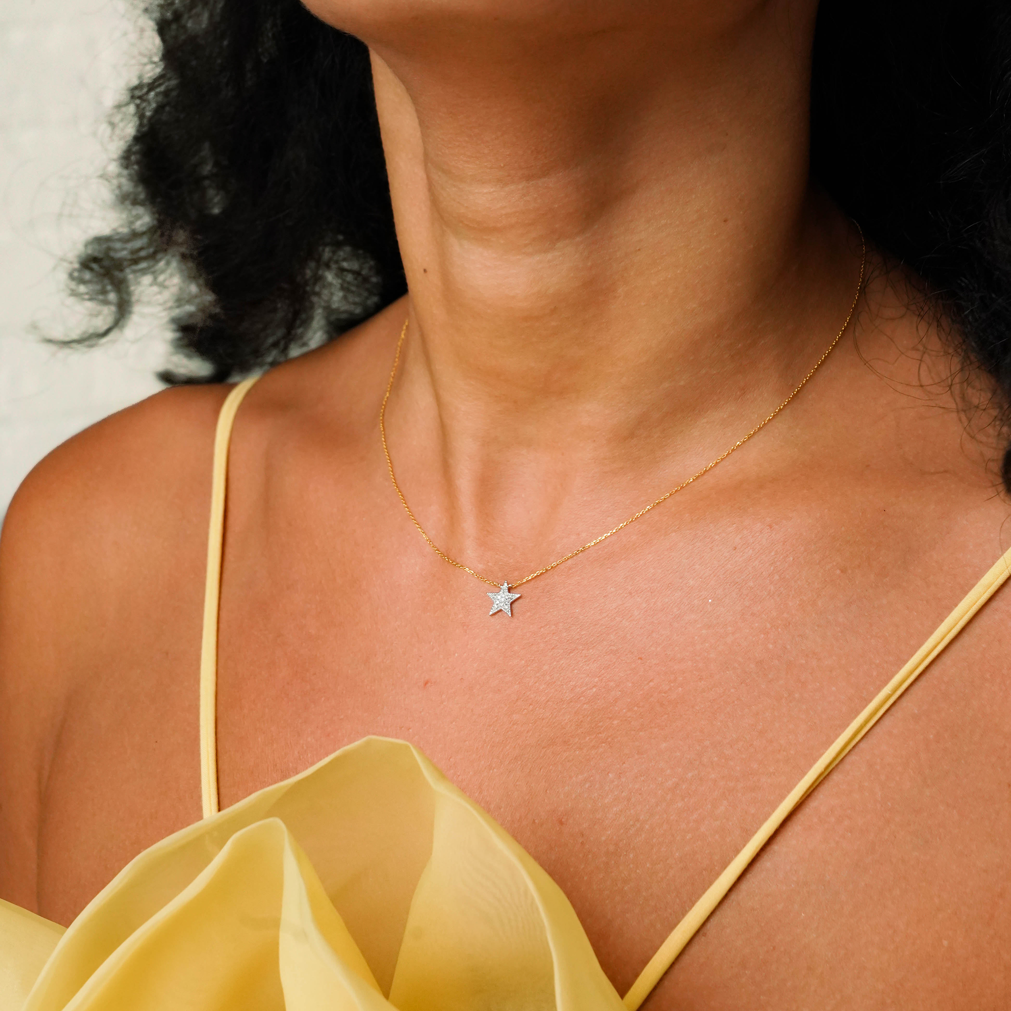 Yellow Gold-3^Diamond Pendant Necklaces: Julianne Himiko Diamond Star Necklace 14K Yellow Gold