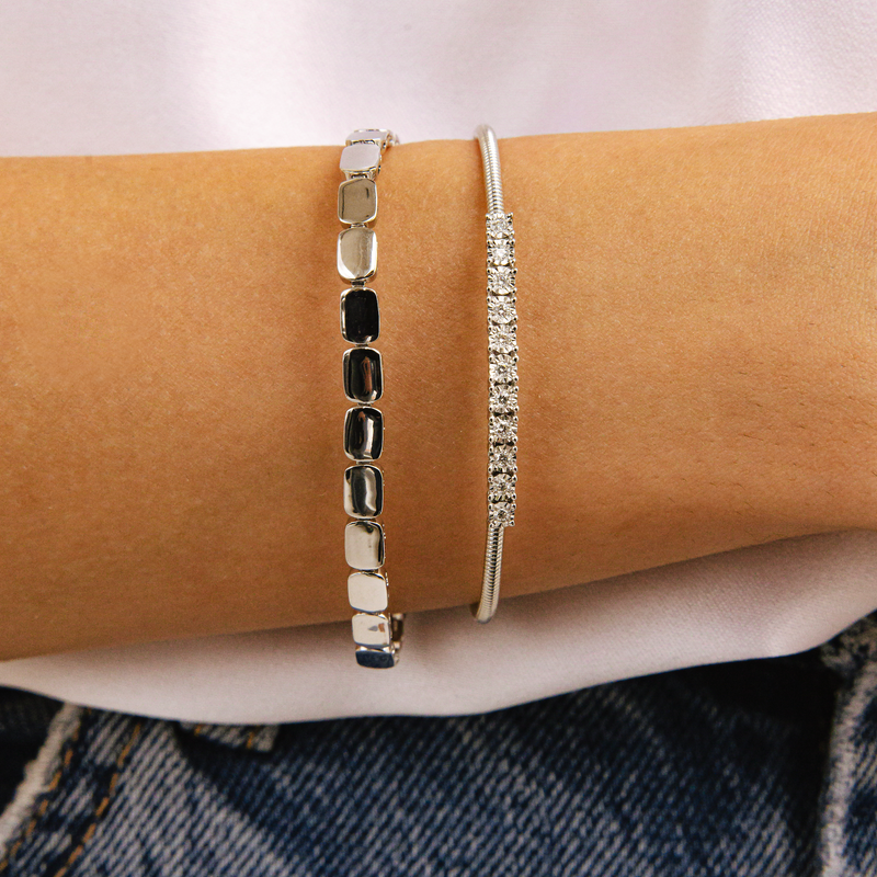 White Gold-2^Gold Bracelets: Sadie Pearl Gold Tag Bracelet in White Gold