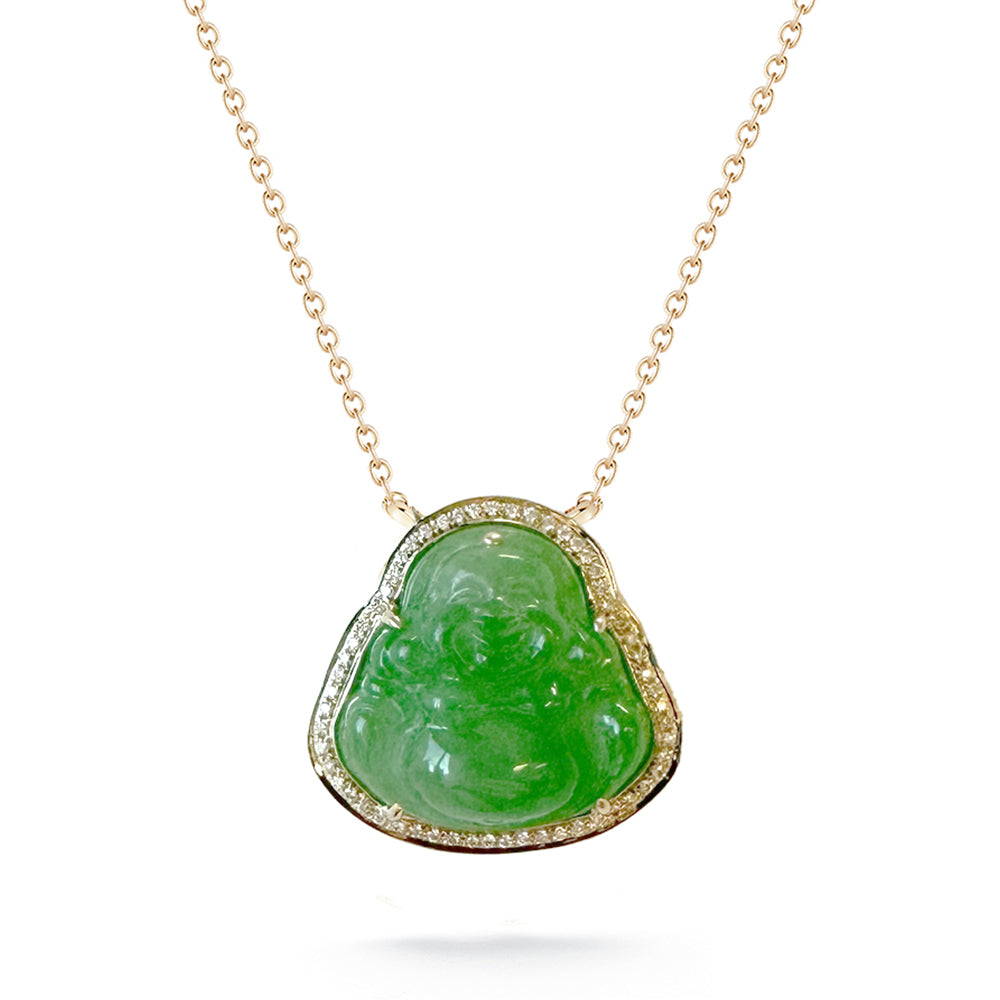VVS Moissanite Diamond Luxury 14k Solid Gold Iced Out Natural Jade Buddha  Necklace (Customize)