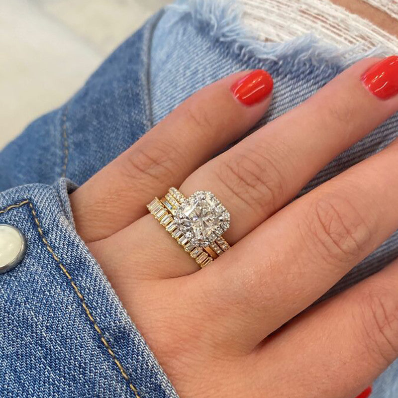 3.17 Carats Cushion Cut Solitaire Hidden Halo Diamond Engagement Ring –  Benz & Co Diamonds