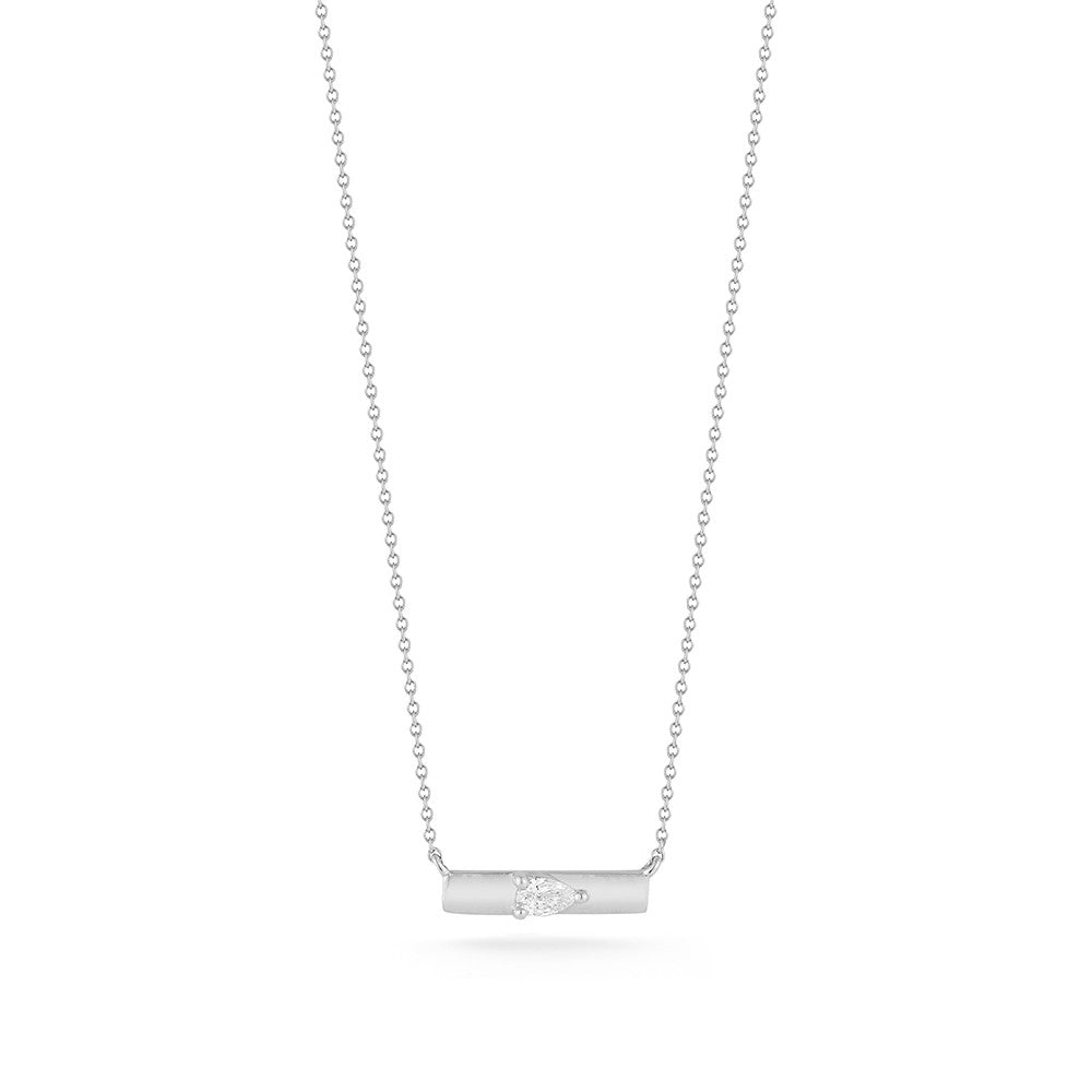 White Gold-1^Diamond Bar Necklaces: Taylor Elaine Pear Bar Necklace in White Gold