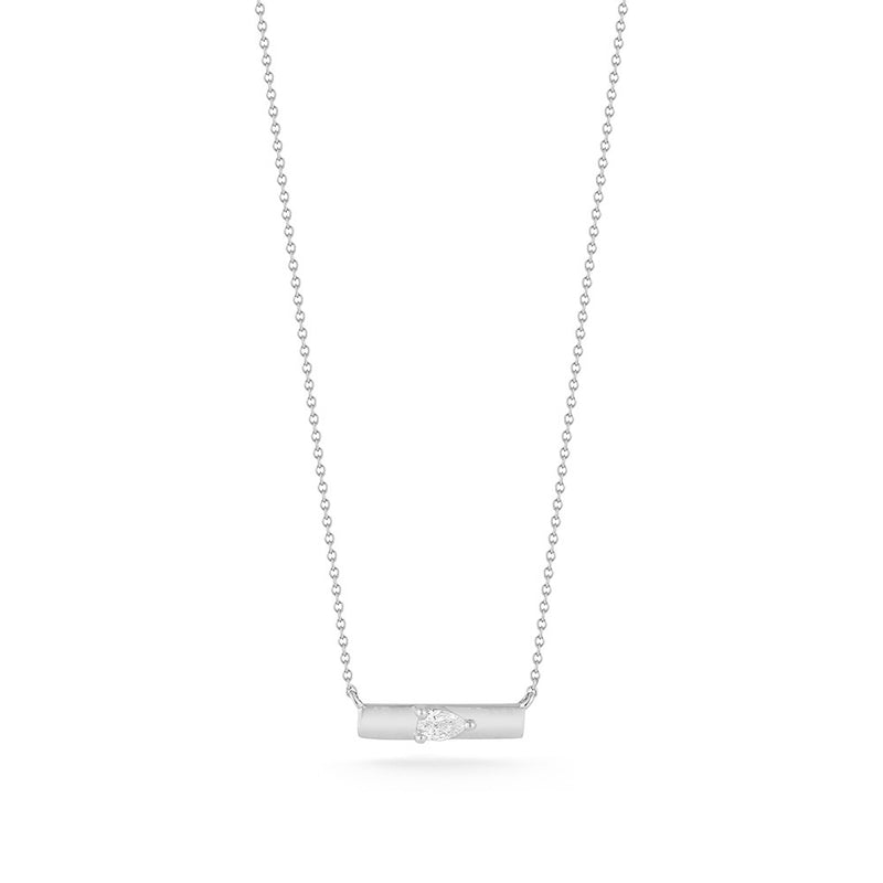 White Gold-1^Diamond Bar Necklaces: Taylor Elaine Pear Bar Necklace in White Gold