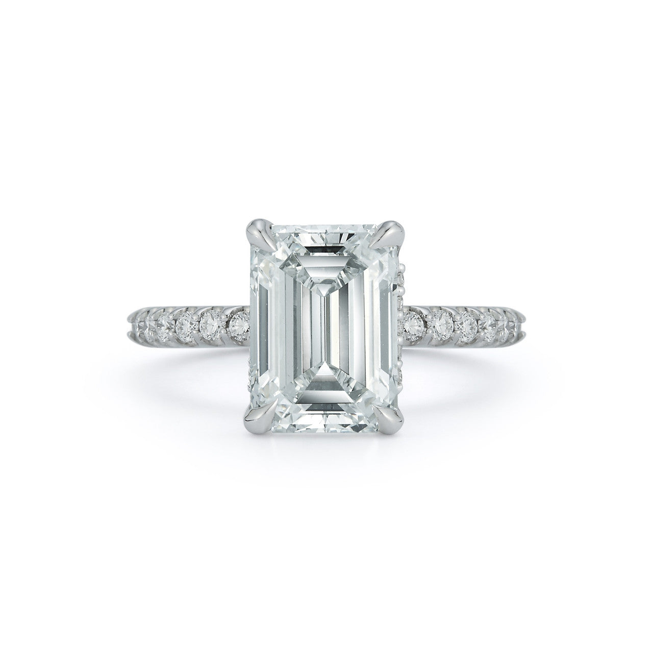 Diamond Engagement Rings: Pave Engagement Ring with 3.01 ct Emerald