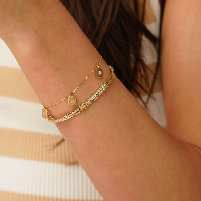 Sadie Pearl Double Baguette Charm Bracelet