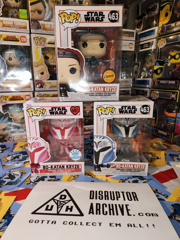 Collectible Funko Pop, figures featuring a Bo Katan Trio!