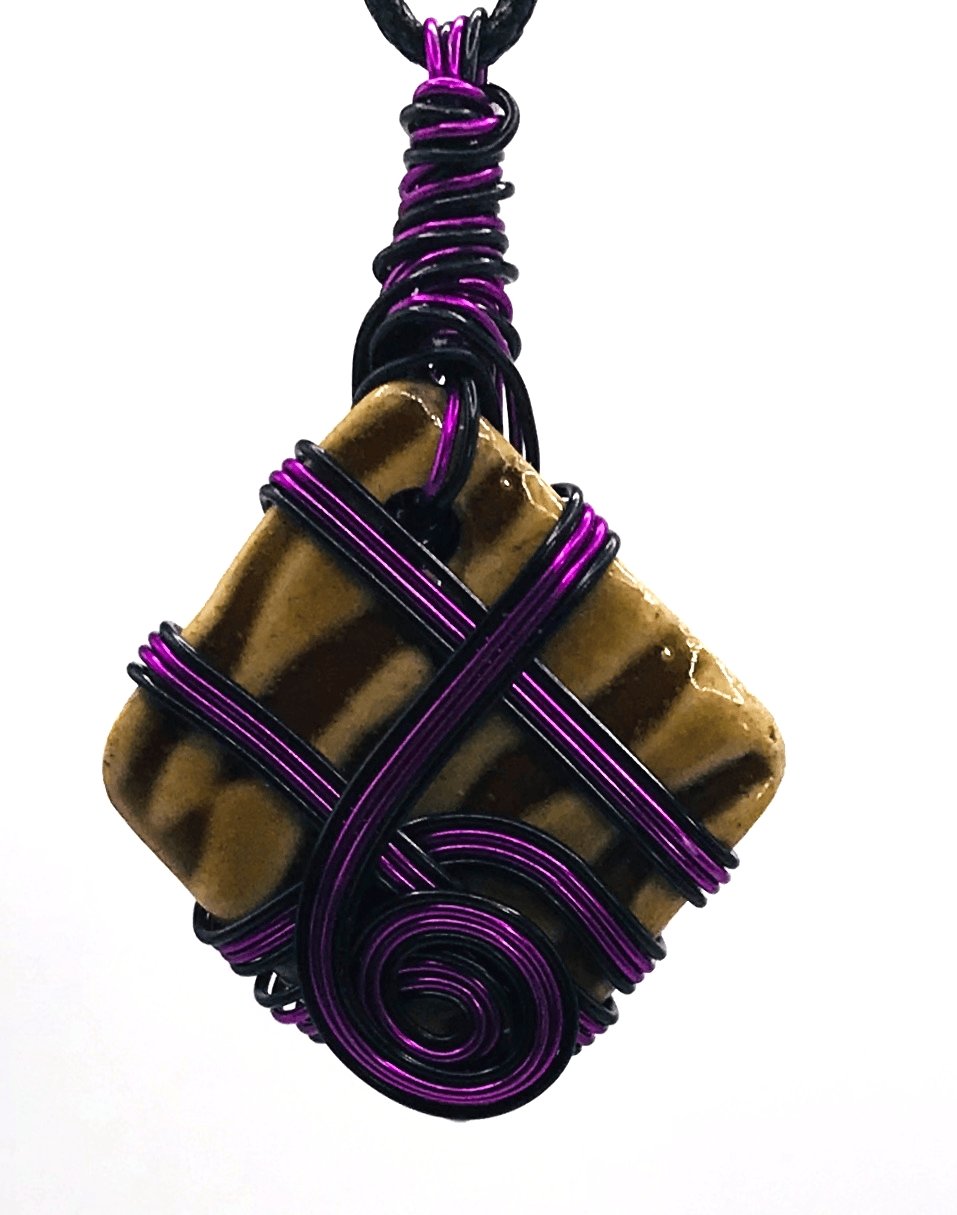 Ceramic Natural Brown Tan Purple and Black Medium 1 1/2-2 inch Pendant - Sunshine  Goldie product image