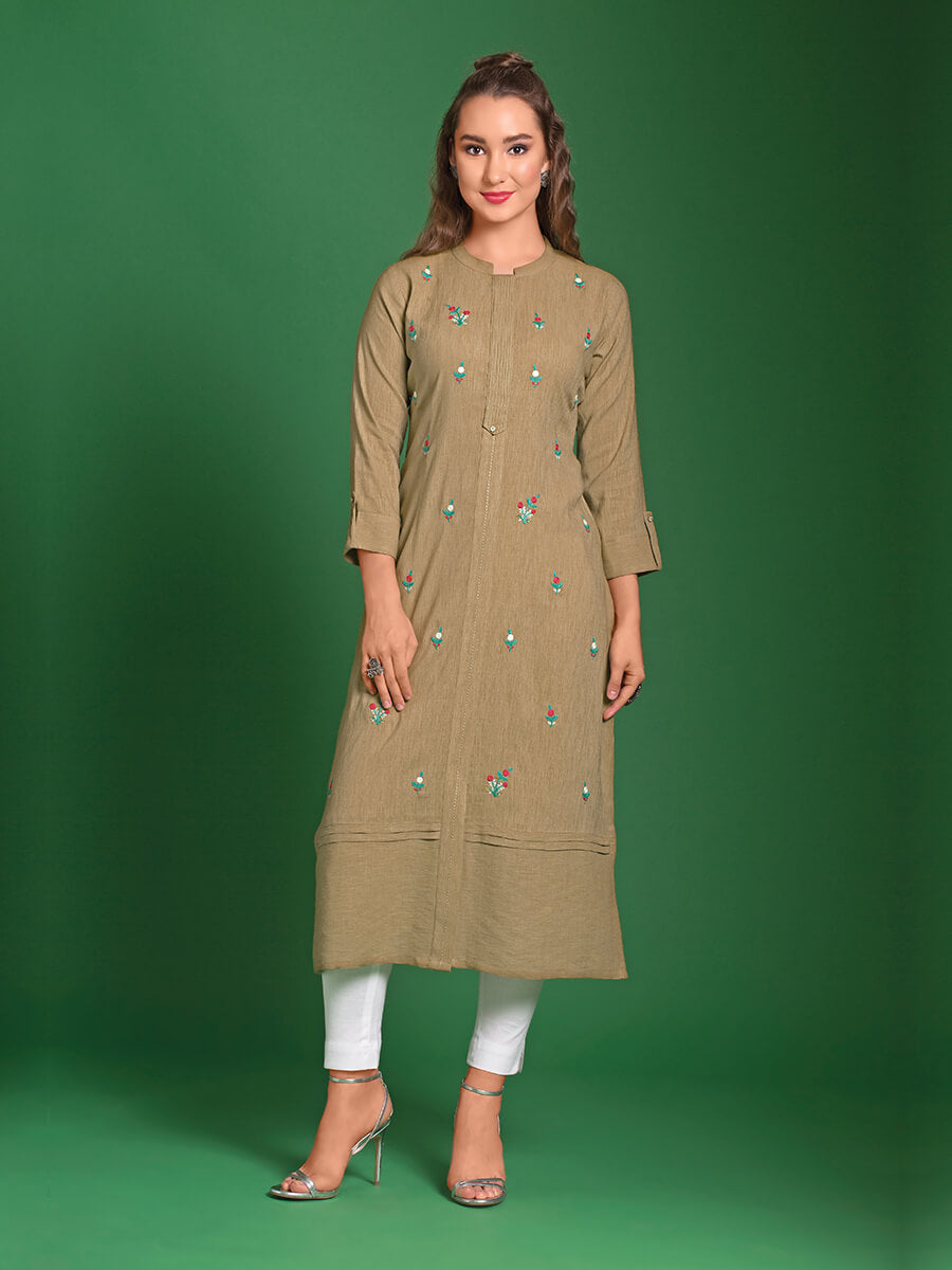 Beige Khaki Embroidered Tunic – Dressline Fashion