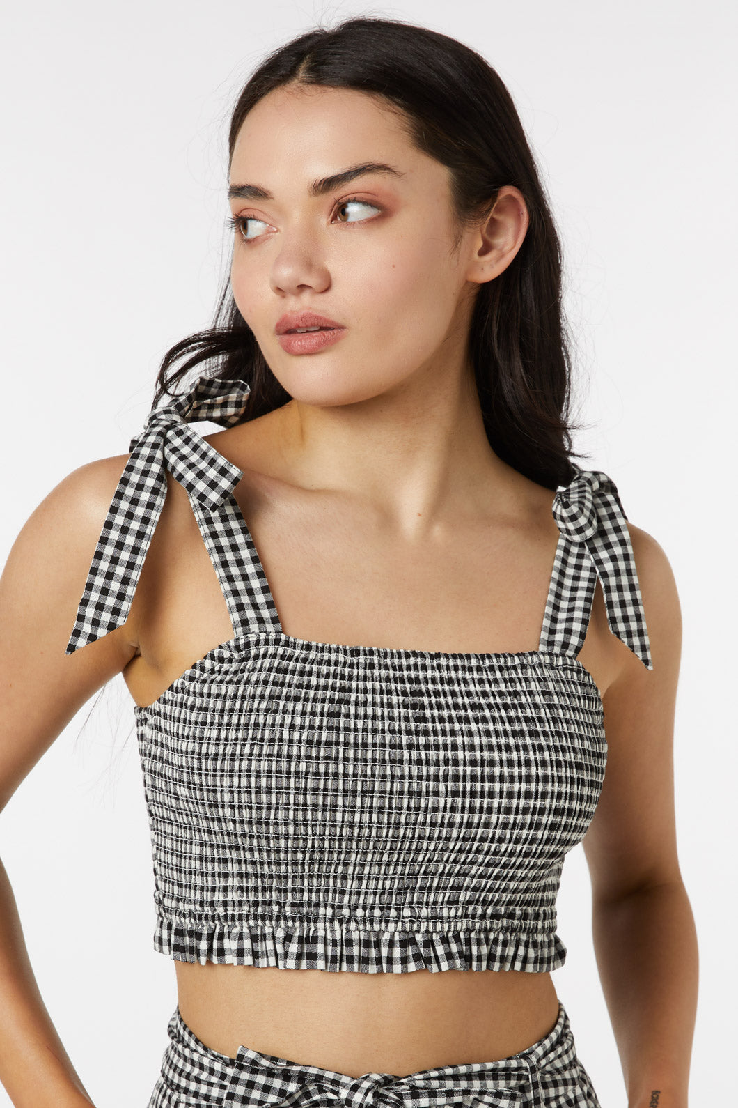 Tessa Check Shirred Top