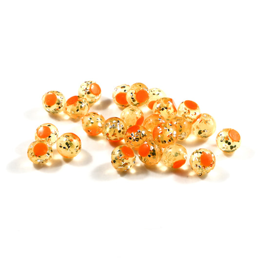 Glitter Bomb Embryo Soft Beads: Clear Chartreuse with Orange Dot