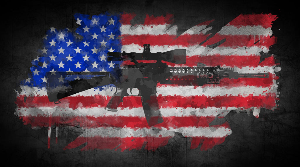machine gun with USA flag