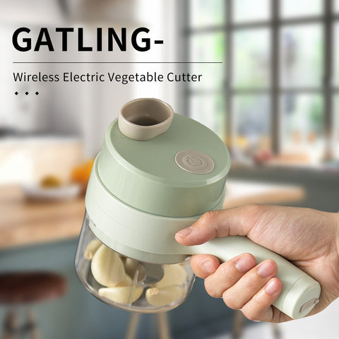 1set 4 In 1 Handheld Electric Vegetable Cutter Set, Gatling