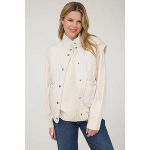 Tie Detail Snap Button Down Quilted Puffer Vest - Ikara Blu