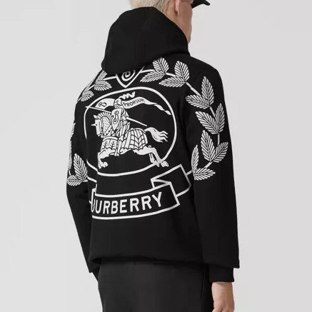 Burberry Letter Graphic Cotton Blend Hooded Top in Black