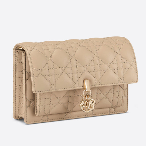 DIOR Women's Lady Dior Chain Pouch Leather in Beige