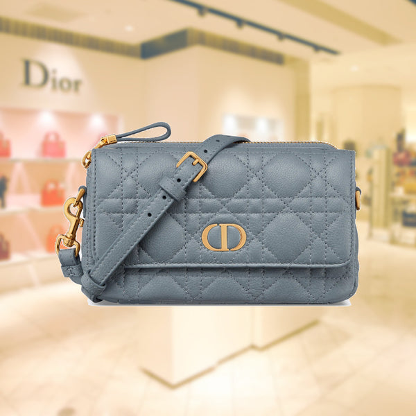 Pochette Dior Caro Grey GHW - Designer WishBags