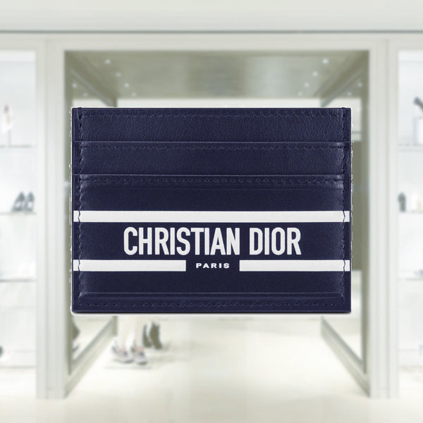 CHRISTIAN DIOR Small Vibe Voyageur Calfskin Leather Card Holder Blue