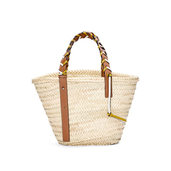 Small Inlay Basket bag in palm leaf and calfskin