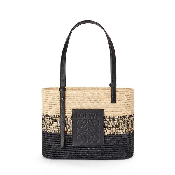 Small Square Basket bag in raffia and calfskin