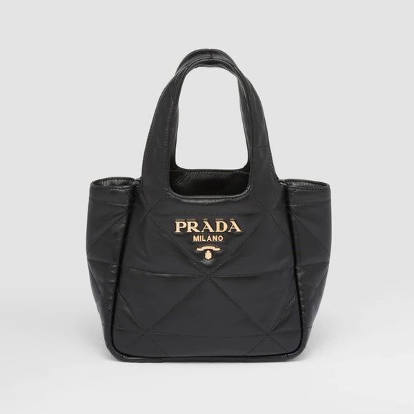 Large Topstitched Leather Tote Bag in Black - Prada