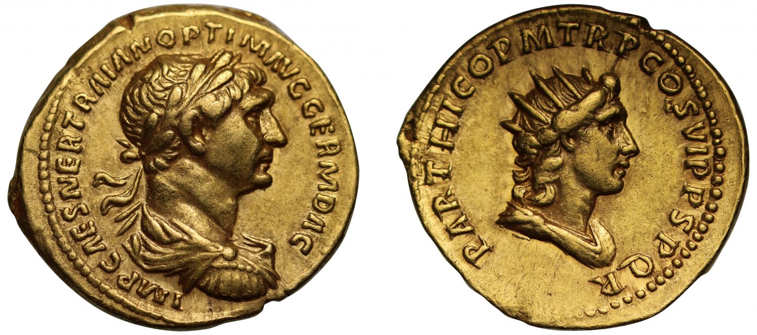 Trajan, gold Aureus, NGC XF 5/5 5/5