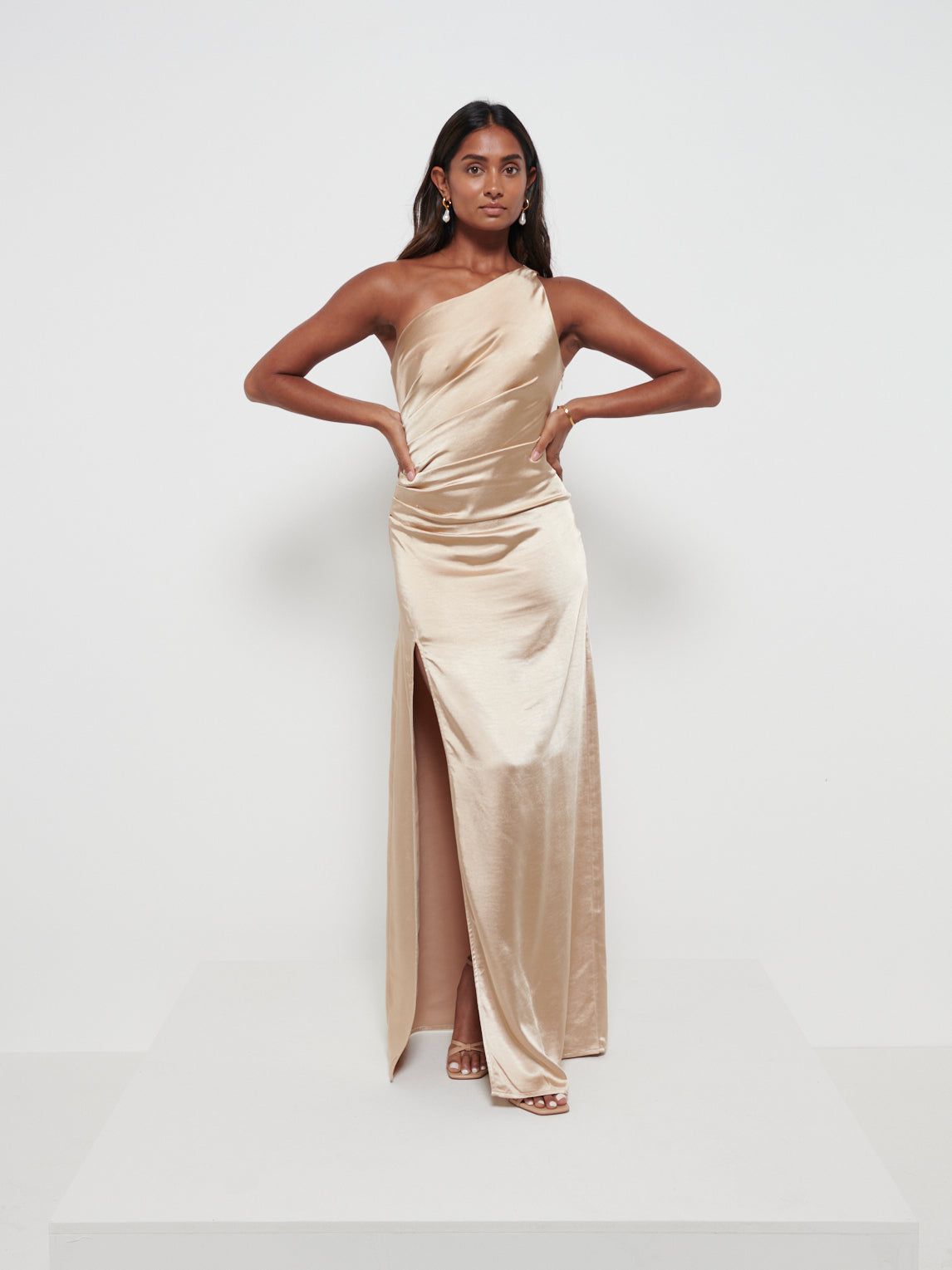 Amelia Ruched Maxi Bridesmaid Dress - Matte Bronze, 18