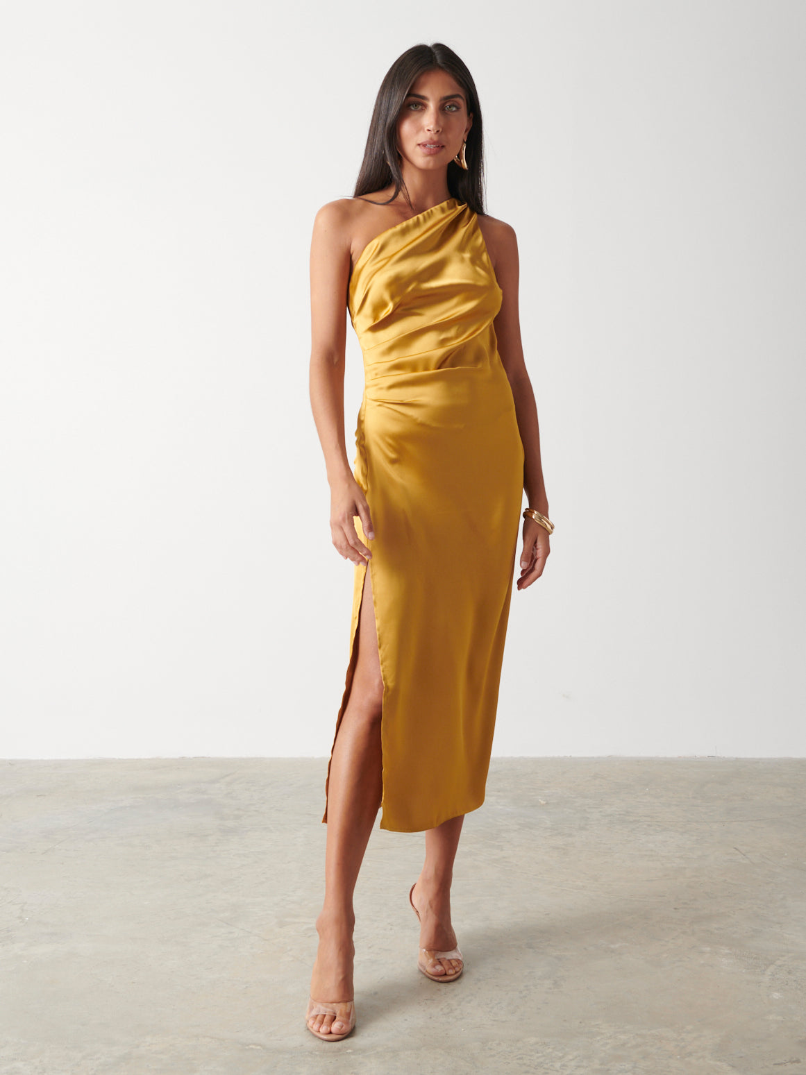 Amelia Ruched Midaxi Dress - Saffron, 12