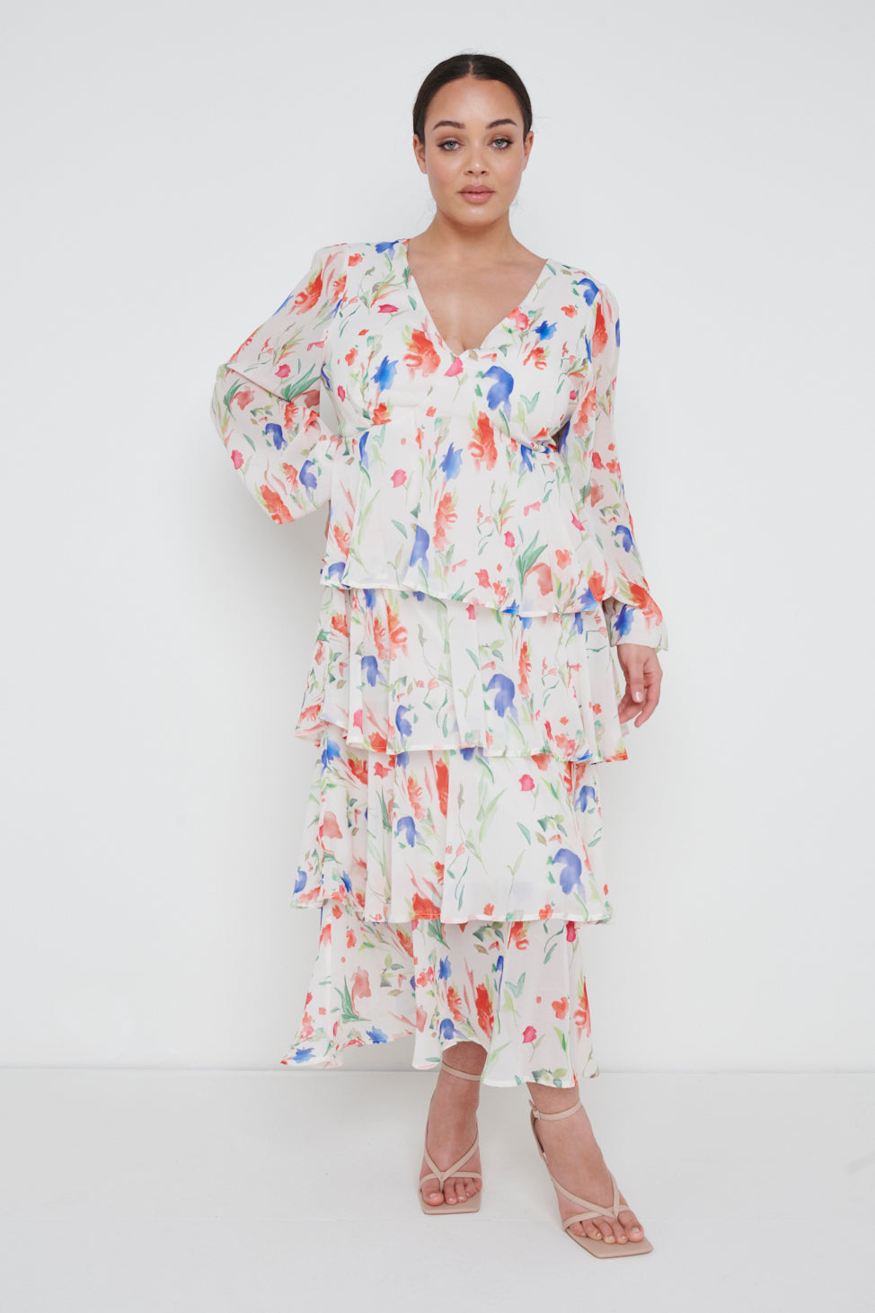 Ashton Ruffle Midi Dress Curve - Dainty Floral, 26