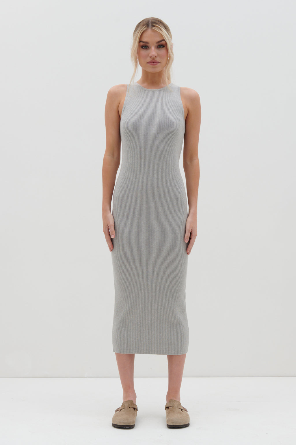 Billie Midi Ribbed Racer Dress - Grey, XS