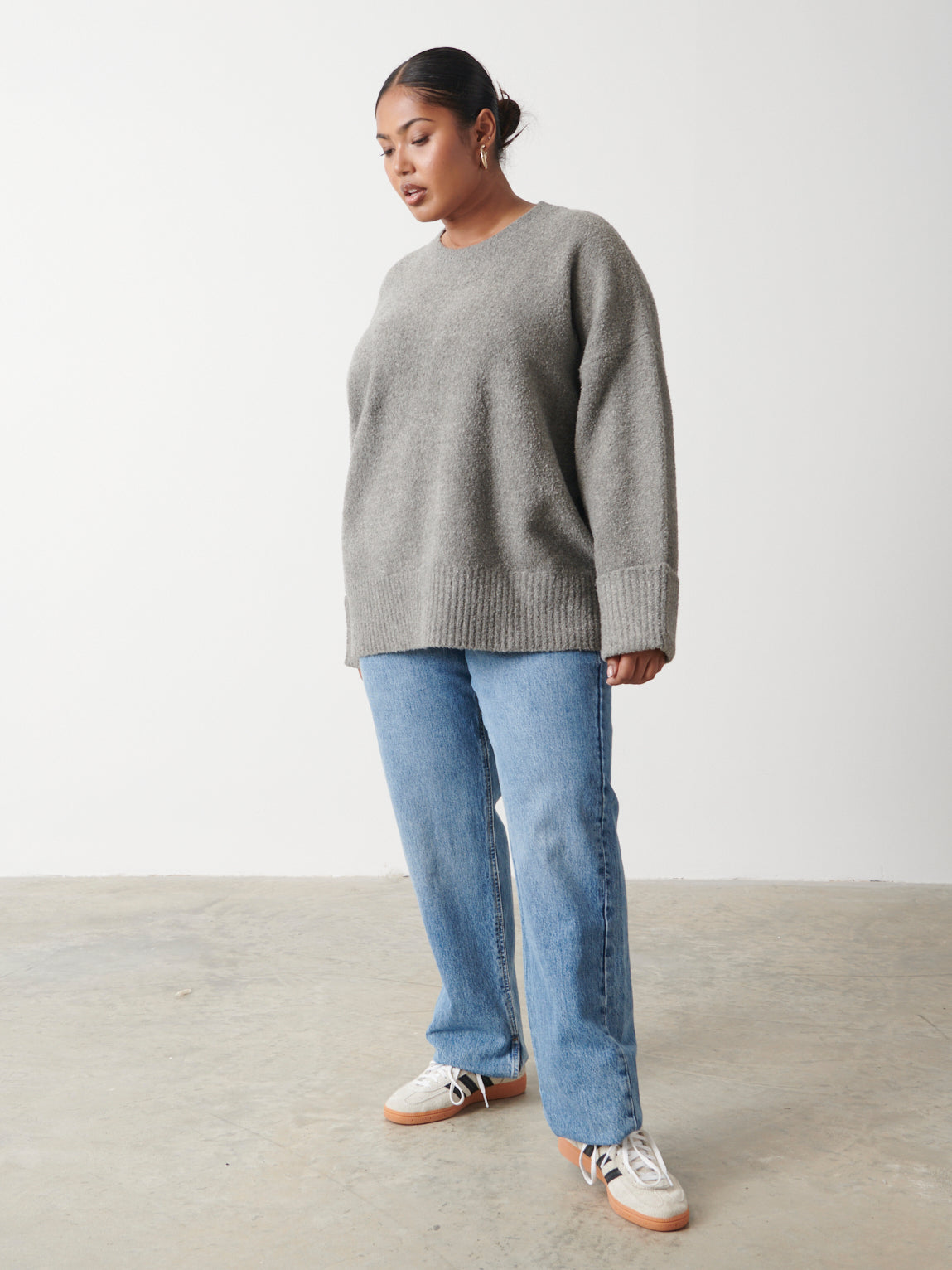 Camille Oversized Borg Jumper Curve - Charcoal, XXL