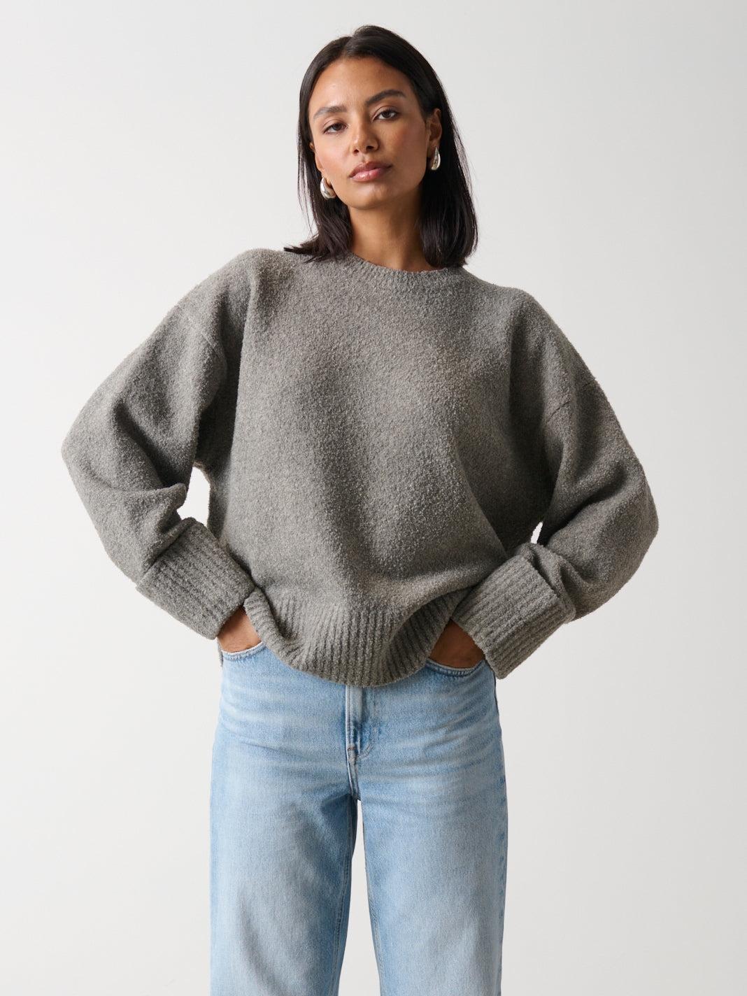 Camille Oversized Borg Jumper - Charcoal, M