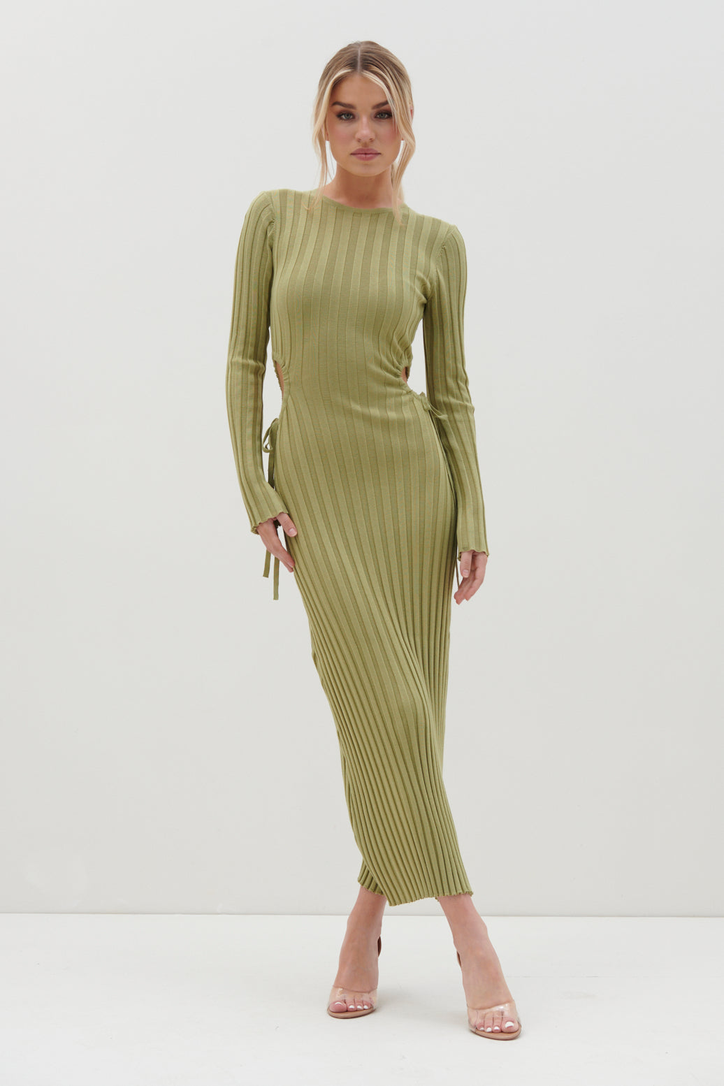 Dahlia Cut Out Maxi Knit Dress - Tarragon Green, L