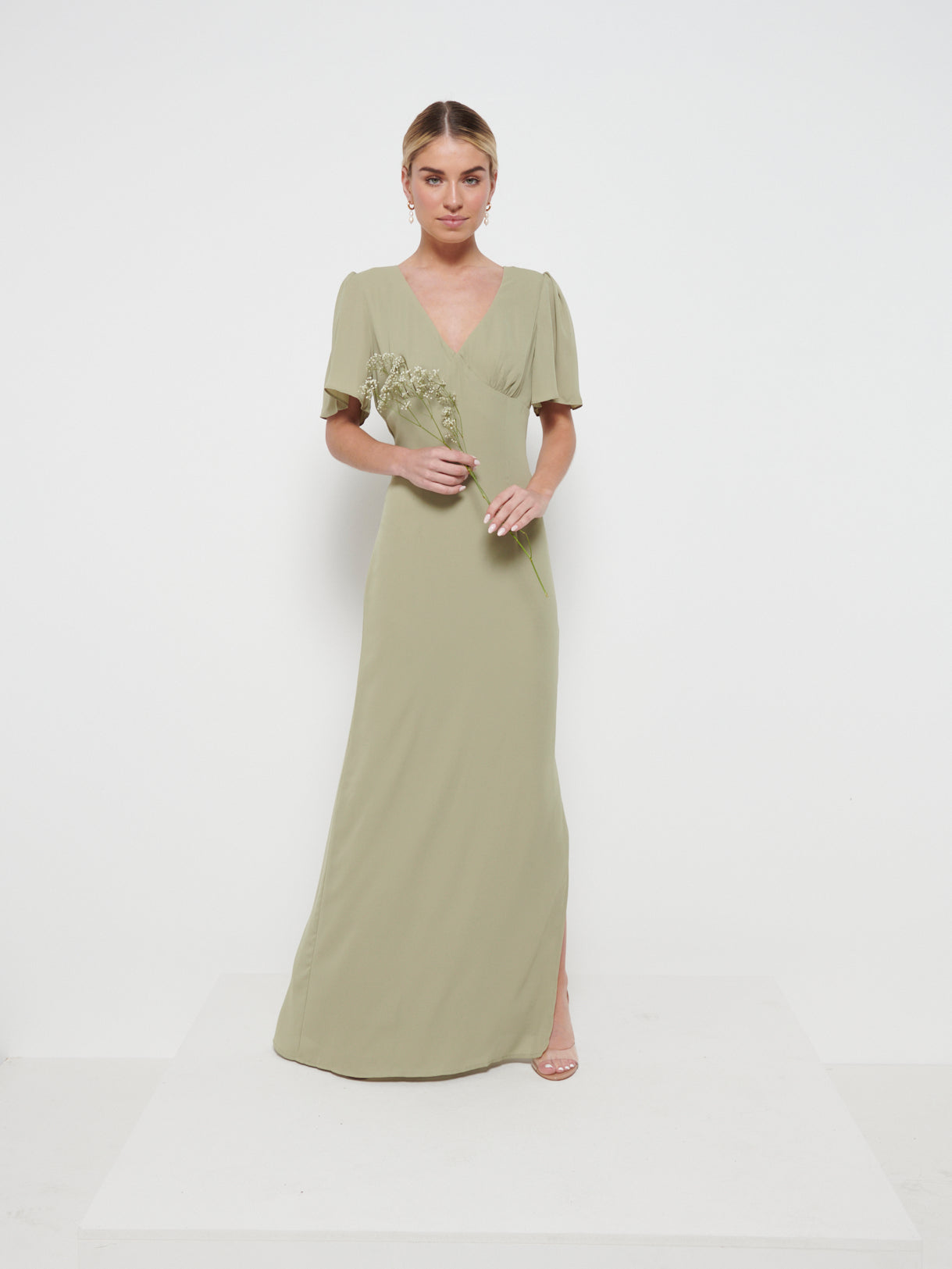 Edie Chiffon Maxi Bridesmaids Dress - Olive, 6