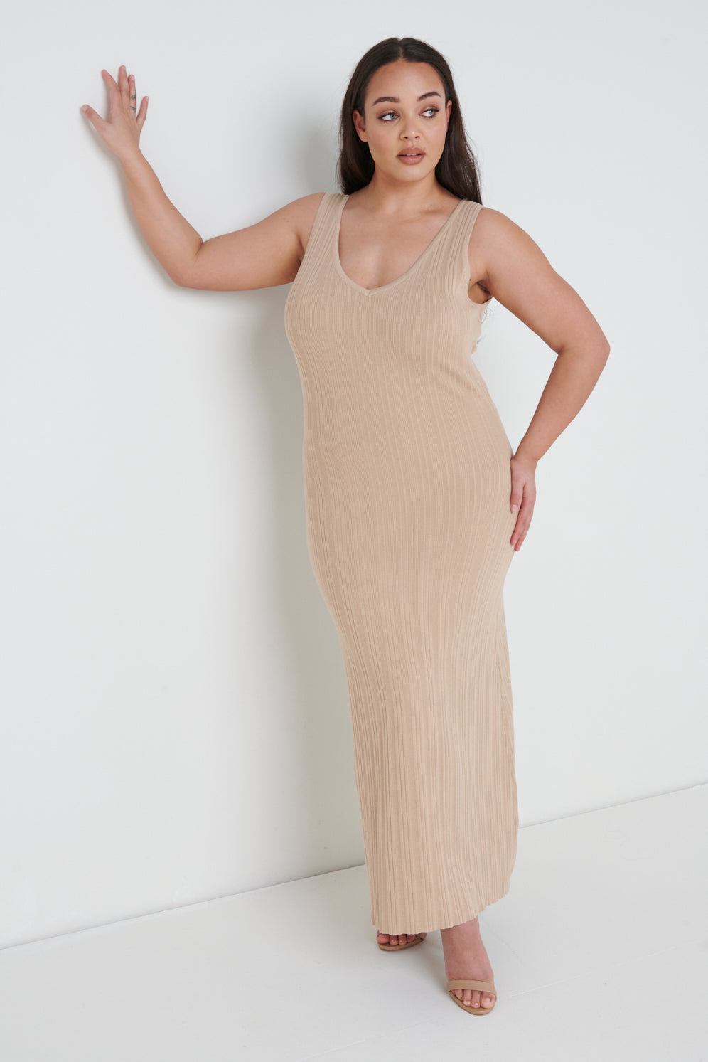 Eliza A-Line Dress Curve - Beige, XXL