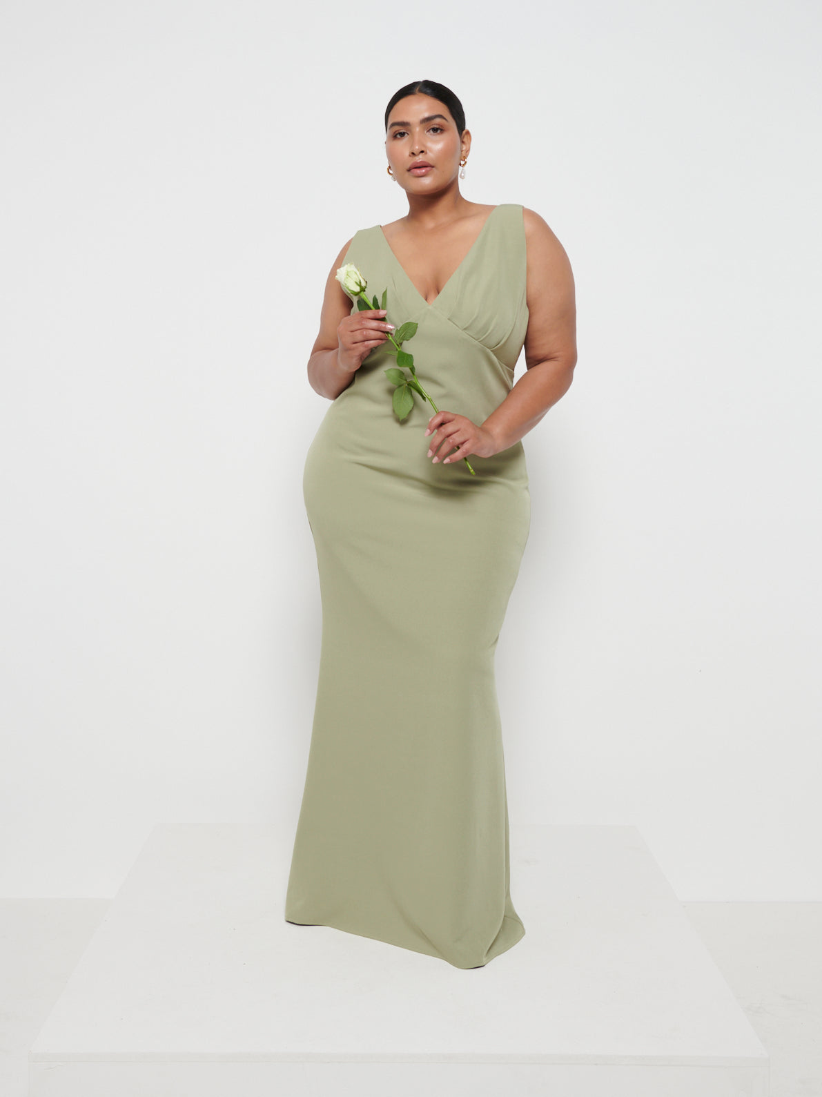 Esmee Crepe Maxi Bridesmaid Dress Curve - Olive, 22